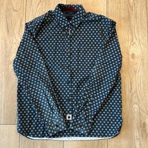 Ted Baker London Charcoal Gray Button Down Long Sleeve Shirt with Pattern